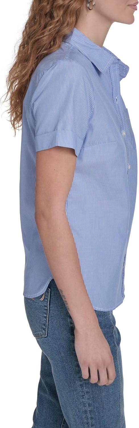 imageNautica Womens Button Front Short Sleeve Camp ShirtBlueWhite