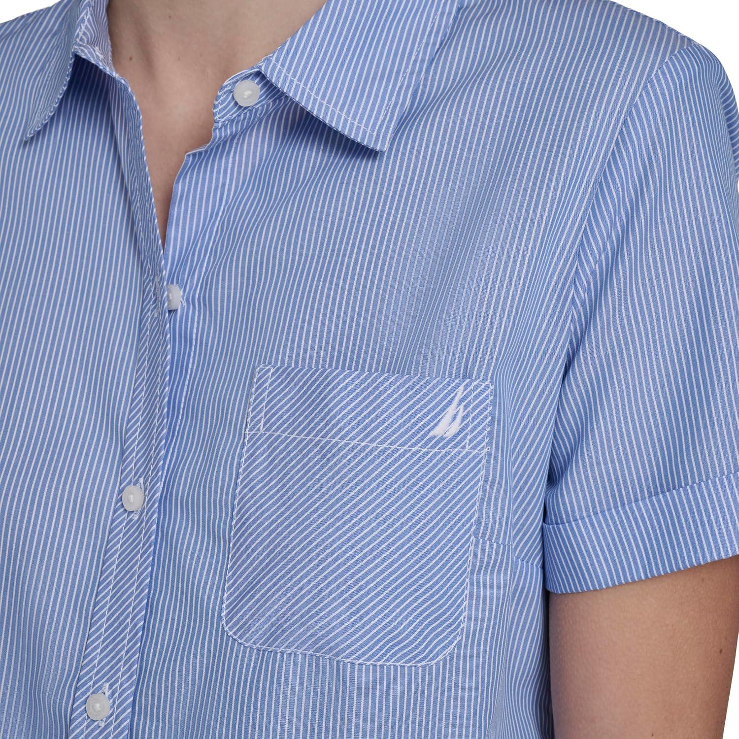 imageNautica Womens Button Front Short Sleeve Camp ShirtBlueWhite