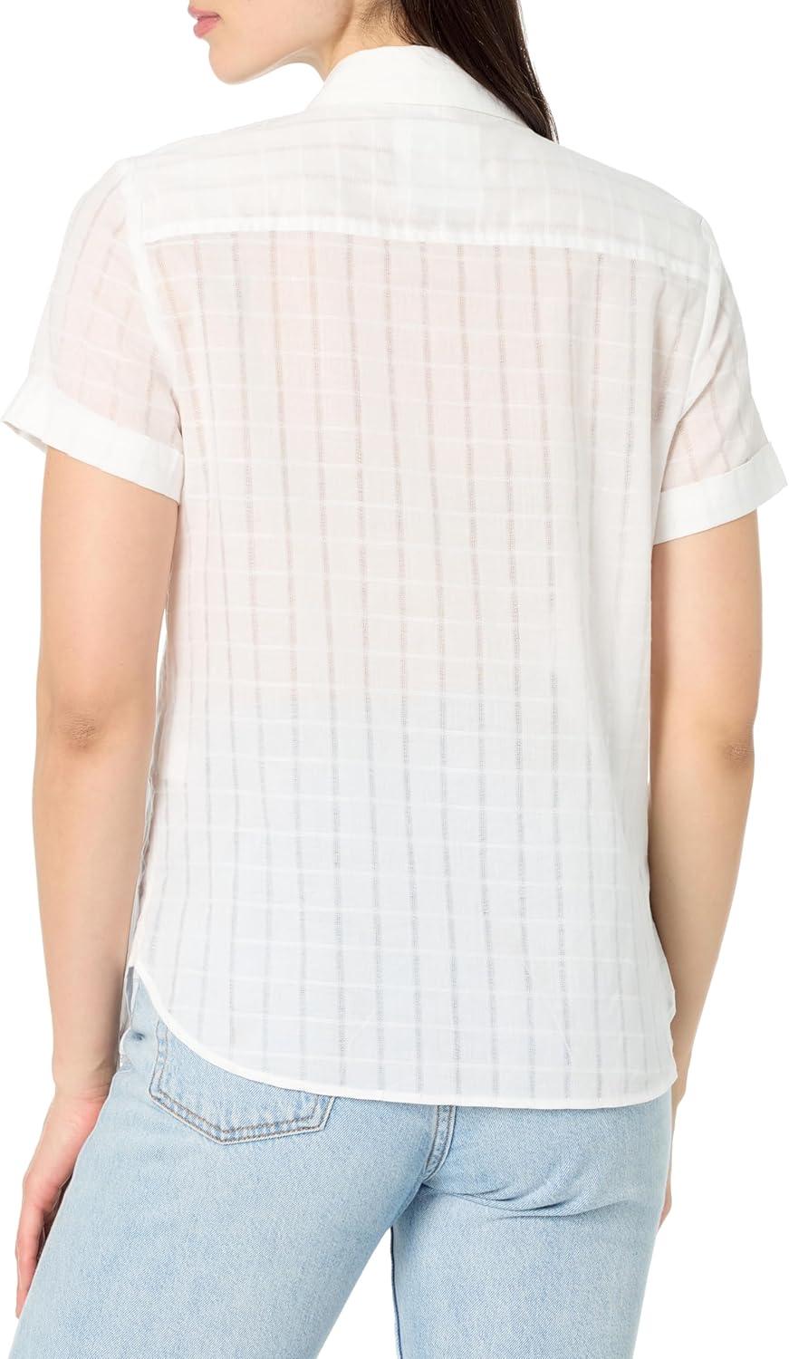 imageNautica Womens Button Front Short Sleeve Camp ShirtBright White