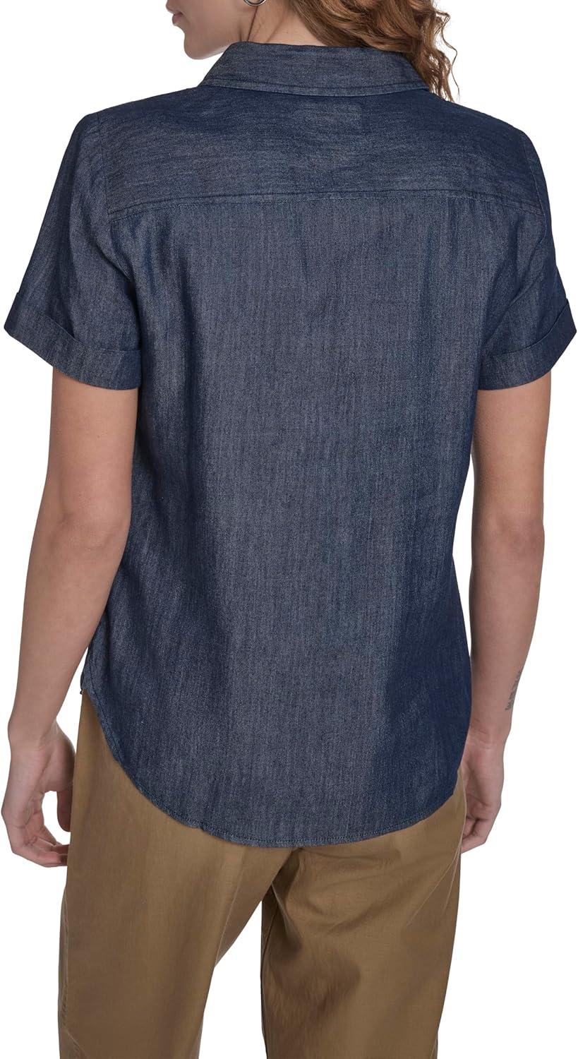 imageNautica Womens Button Front Short Sleeve Camp ShirtDark Azure
