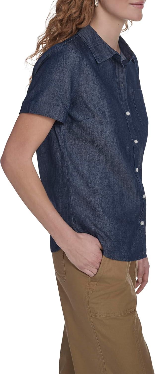 imageNautica Womens Button Front Short Sleeve Camp ShirtDark Azure
