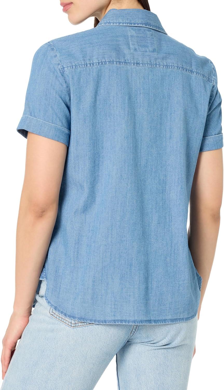 imageNautica Womens Button Front Short Sleeve Camp ShirtLight Azure