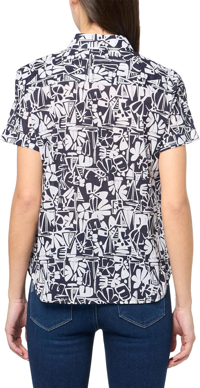 imageNautica Womens Button Front Short Sleeve Camp ShirtNight SkyBright White