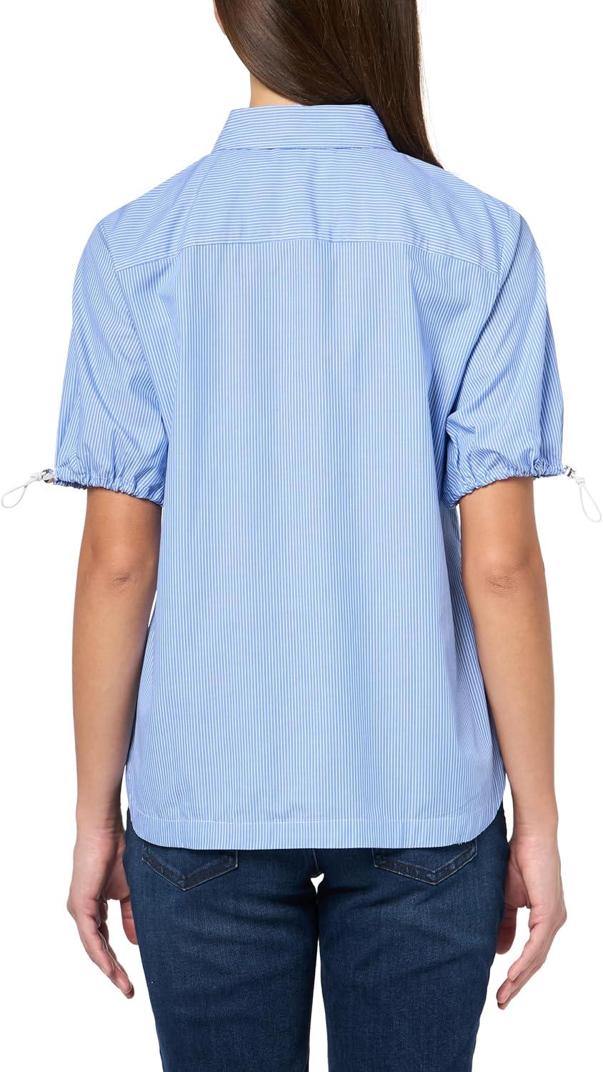 imageNautica Womens Button Front Short Sleeve Woven Collard Camp ShirtBlueWhite