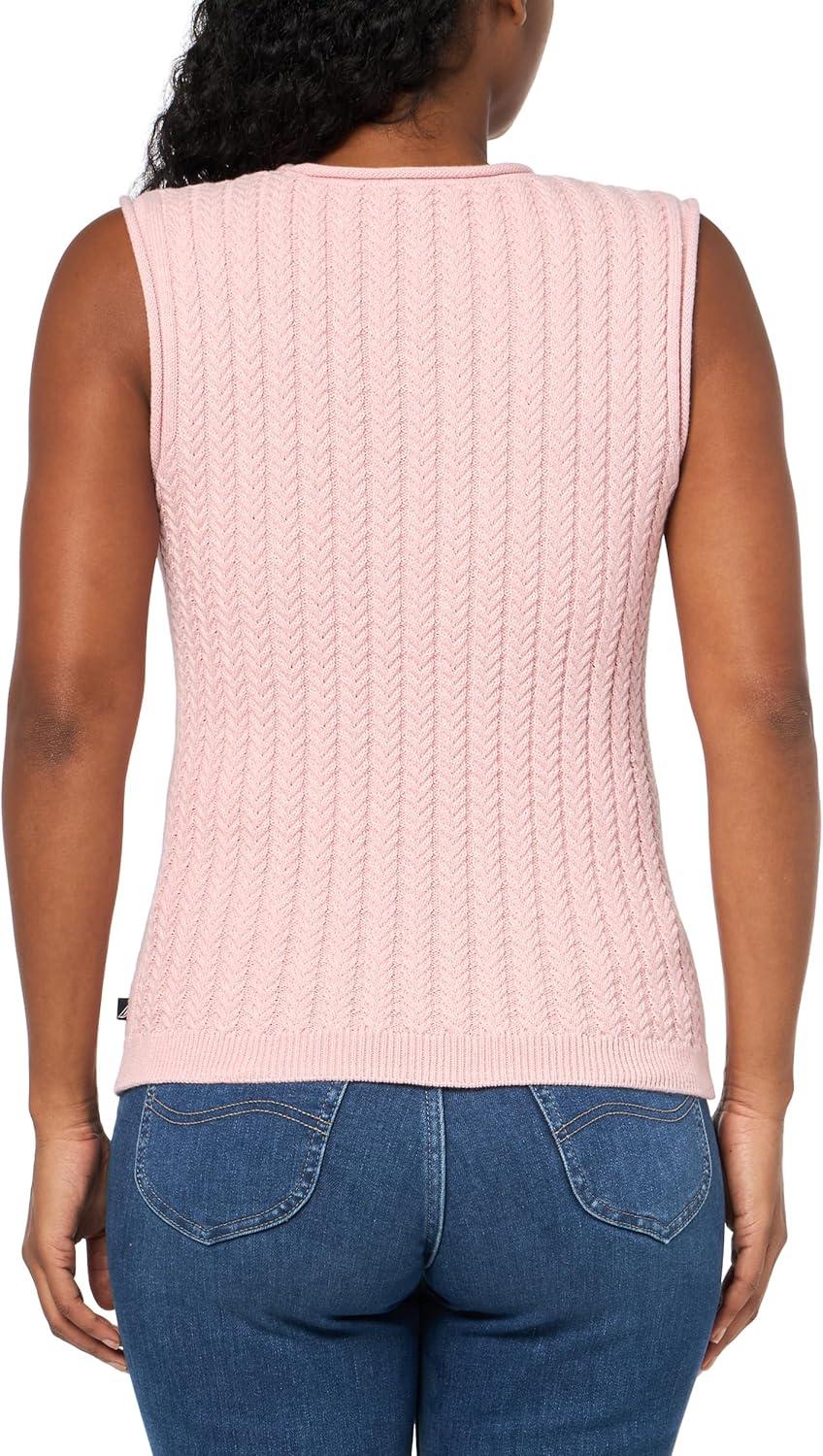 imageNautica Womens Cable Shell Solid Sleeveless SweaterBridal Rose
