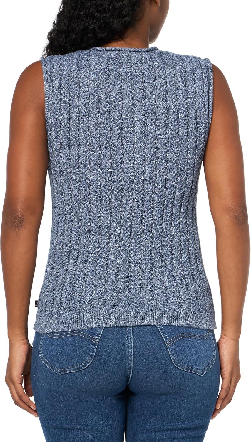 imageNautica Womens Cable Shell Solid Sleeveless SweaterHarbor Night Wash White