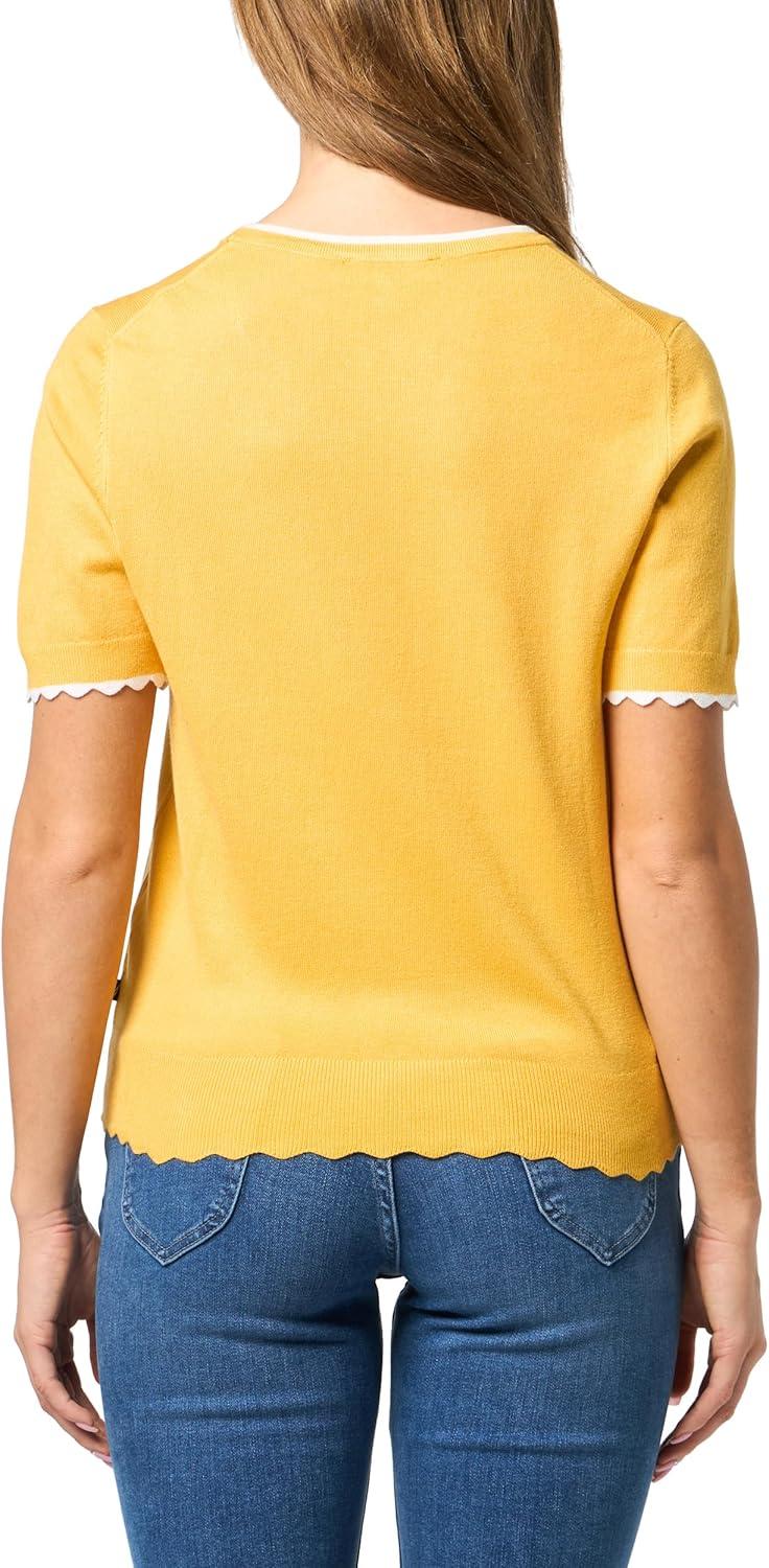 imageNautica Womens Crew Neck Solid Short Sleeve SweaterDeep MaizeBright White