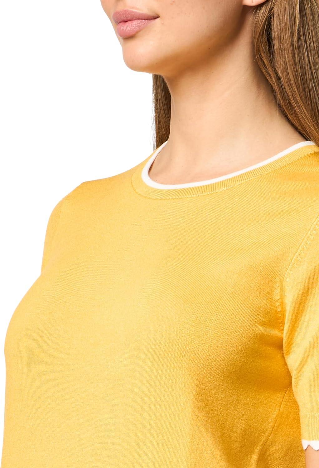 imageNautica Womens Crew Neck Solid Short Sleeve SweaterDeep MaizeBright White