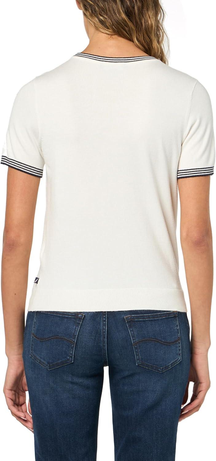 imageNautica Womens Crew Neck Solid Short Sleeve SweaterIvory Sky Captain