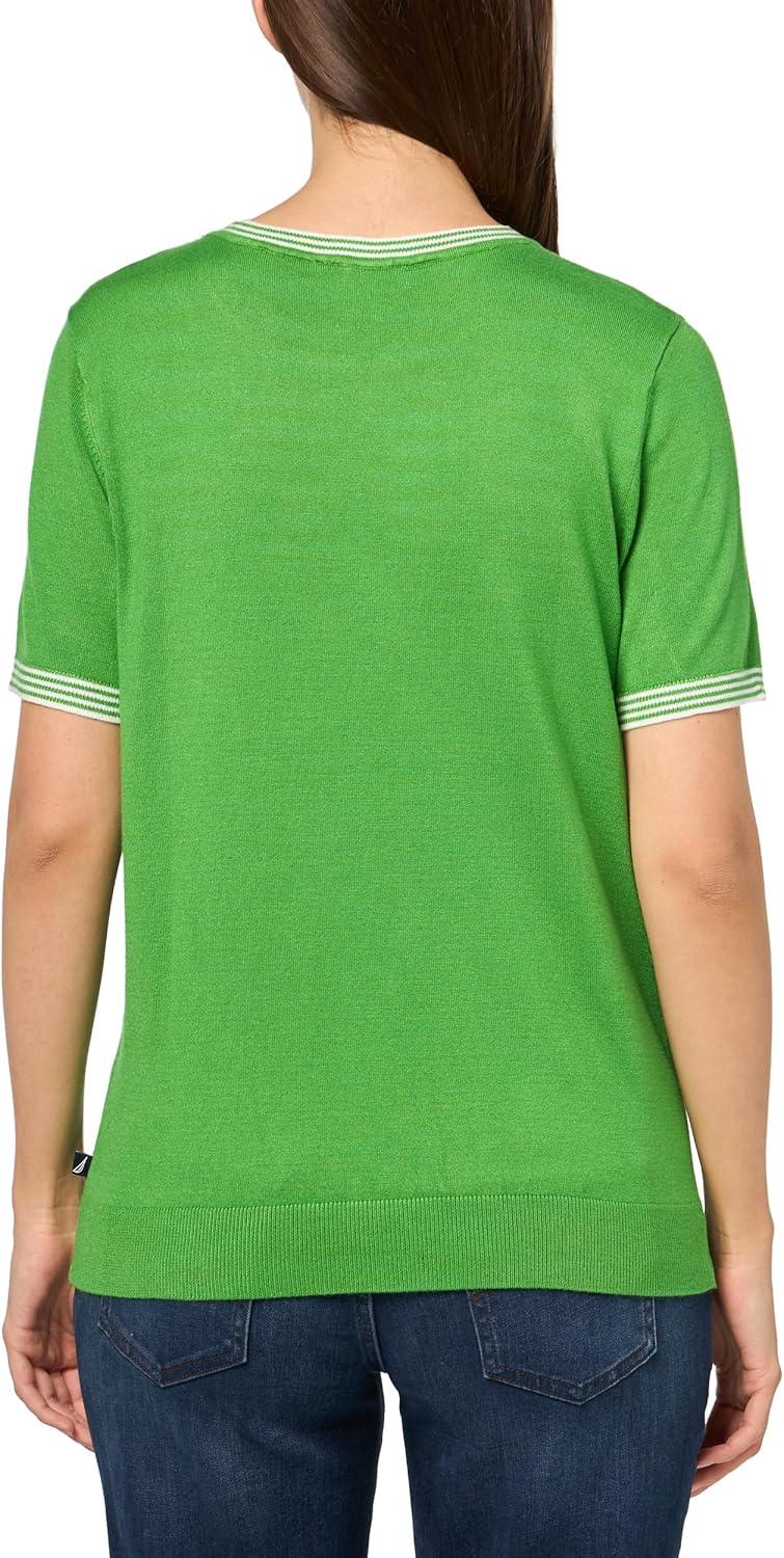 imageNautica Womens Crew Neck Solid Short Sleeve SweaterNew Leaf Ivory