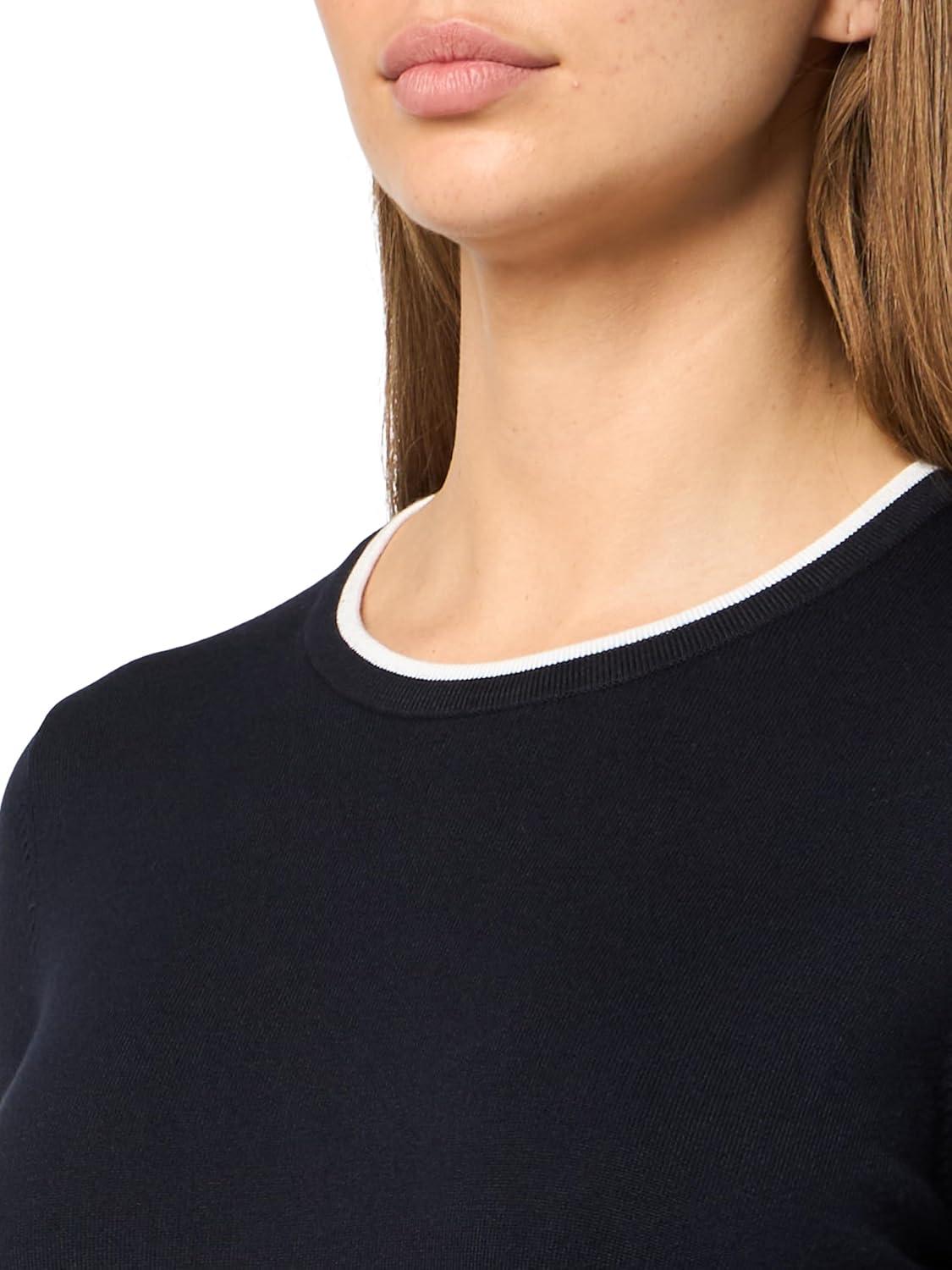 imageNautica Womens Crew Neck Solid Short Sleeve SweaterNight SkyBright White