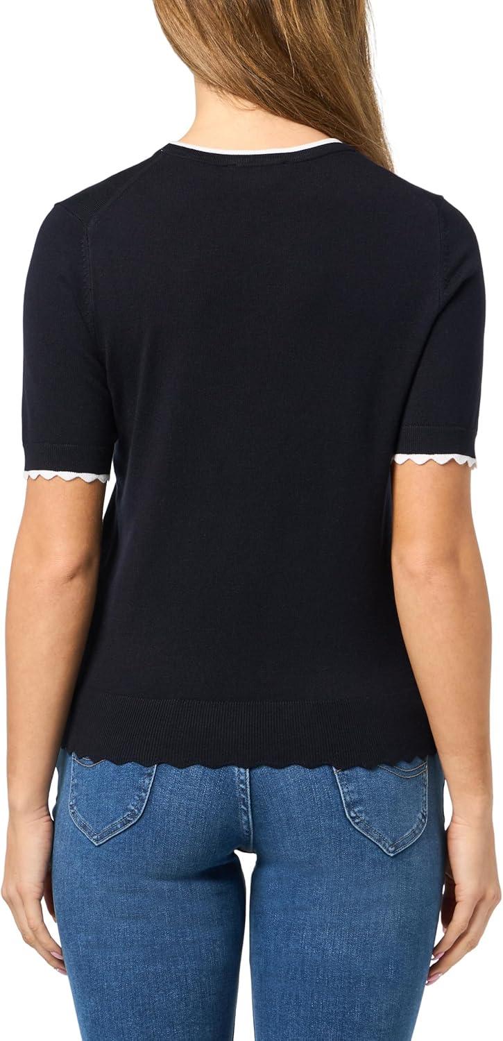 imageNautica Womens Crew Neck Solid Short Sleeve SweaterNight SkyBright White