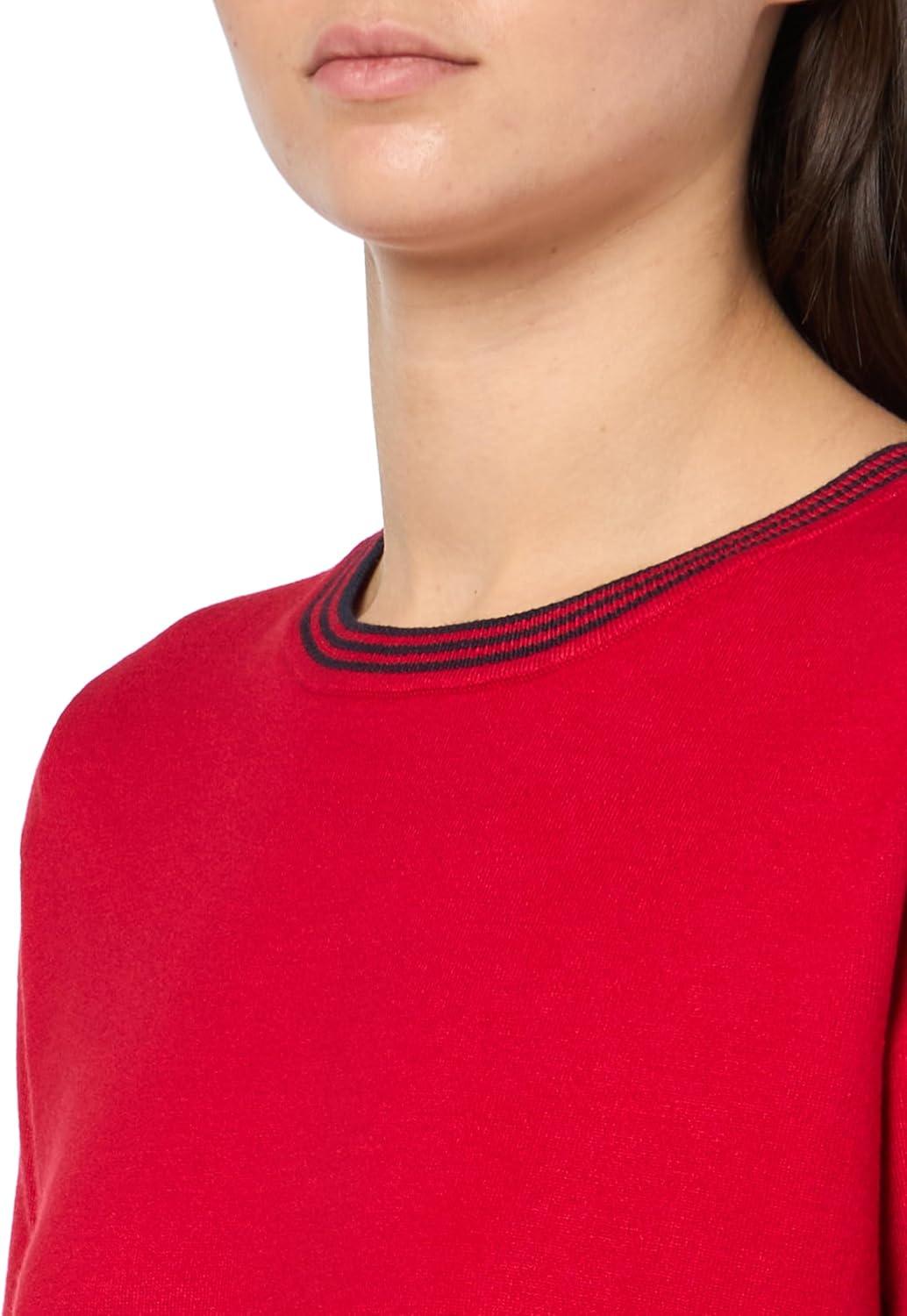 imageNautica Womens Crew Neck Solid Short Sleeve SweaterScarlet Sky Captain