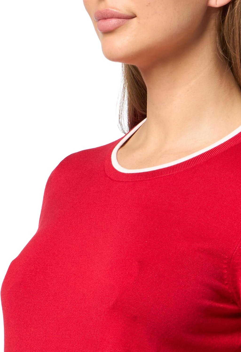 imageNautica Womens Crew Neck Solid Short Sleeve SweaterScarletBright White