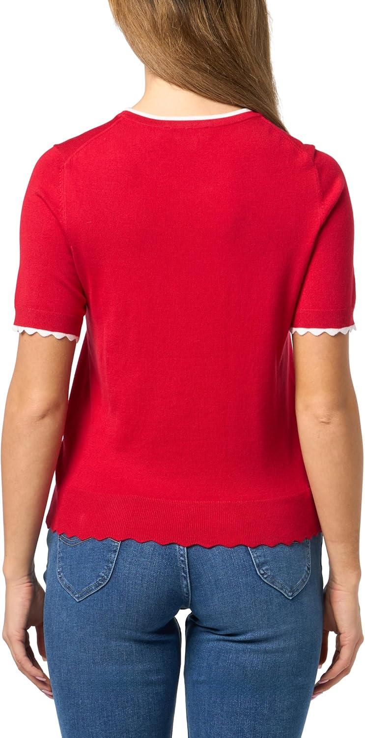imageNautica Womens Crew Neck Solid Short Sleeve SweaterScarletBright White