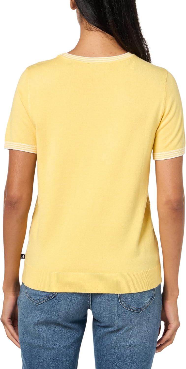 imageNautica Womens Crew Neck Solid Short Sleeve SweaterSnapdragon Combo