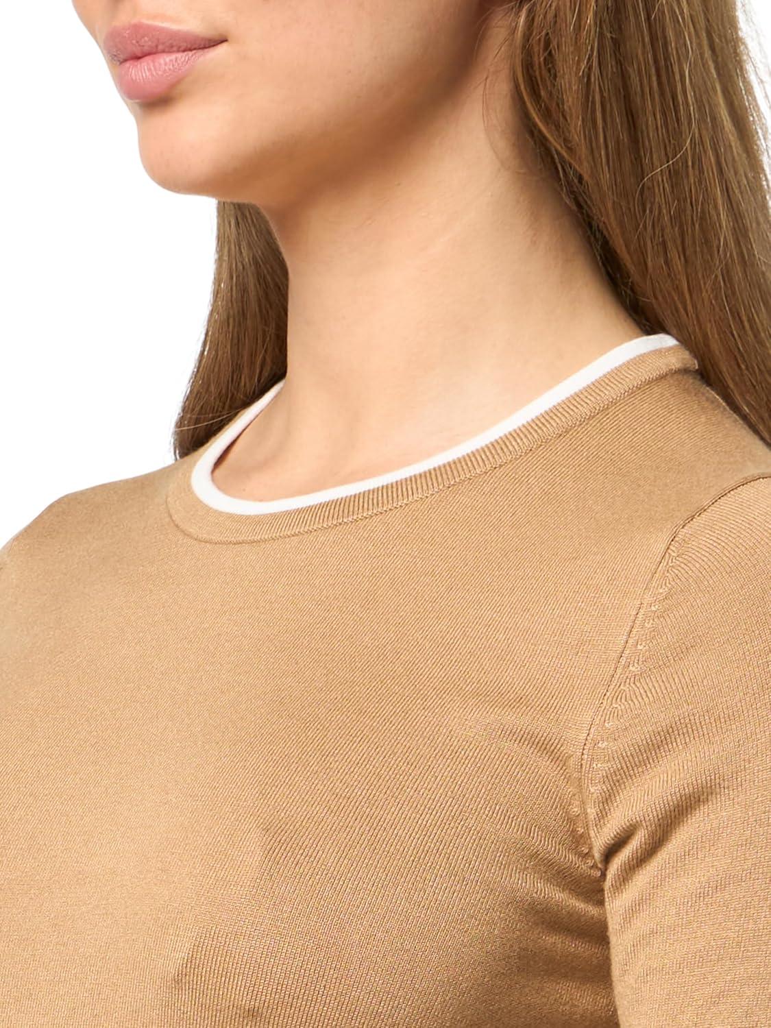 imageNautica Womens Crew Neck Solid Short Sleeve SweaterTanninBright White
