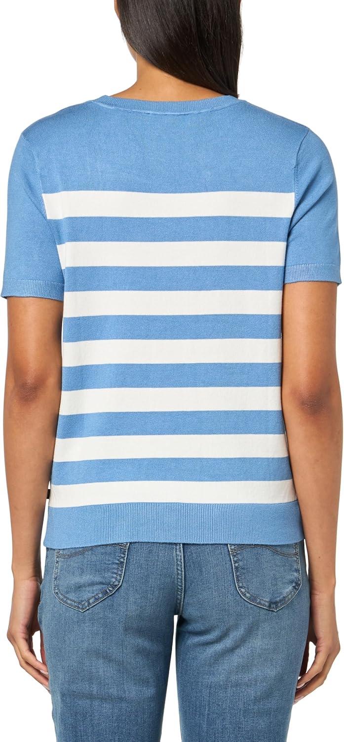 imageNautica Womens Crew Neck Stripe Short Sleeve SweaterBlue Haze Ivory