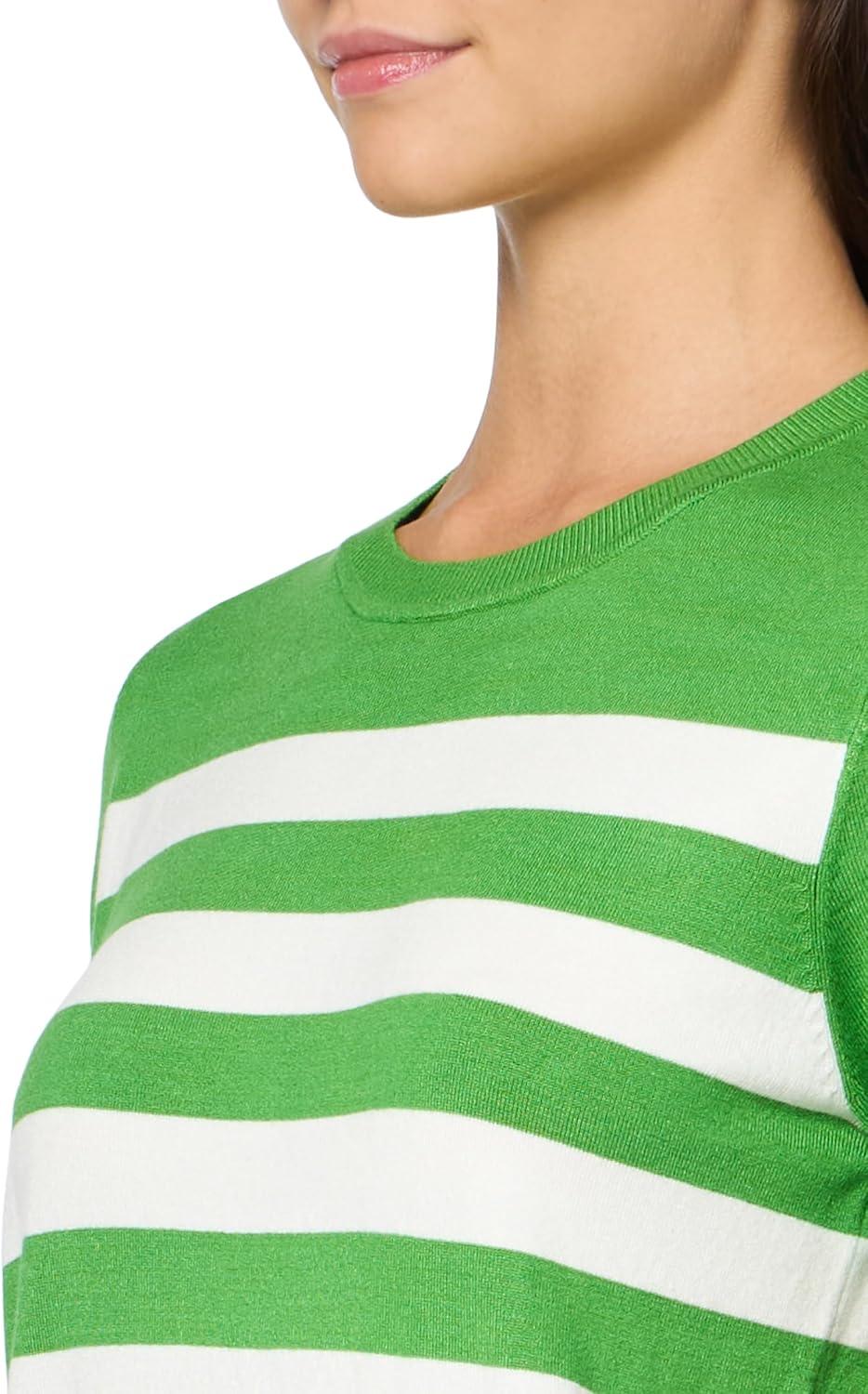 imageNautica Womens Crew Neck Stripe Short Sleeve SweaterNew Leaf Ivory