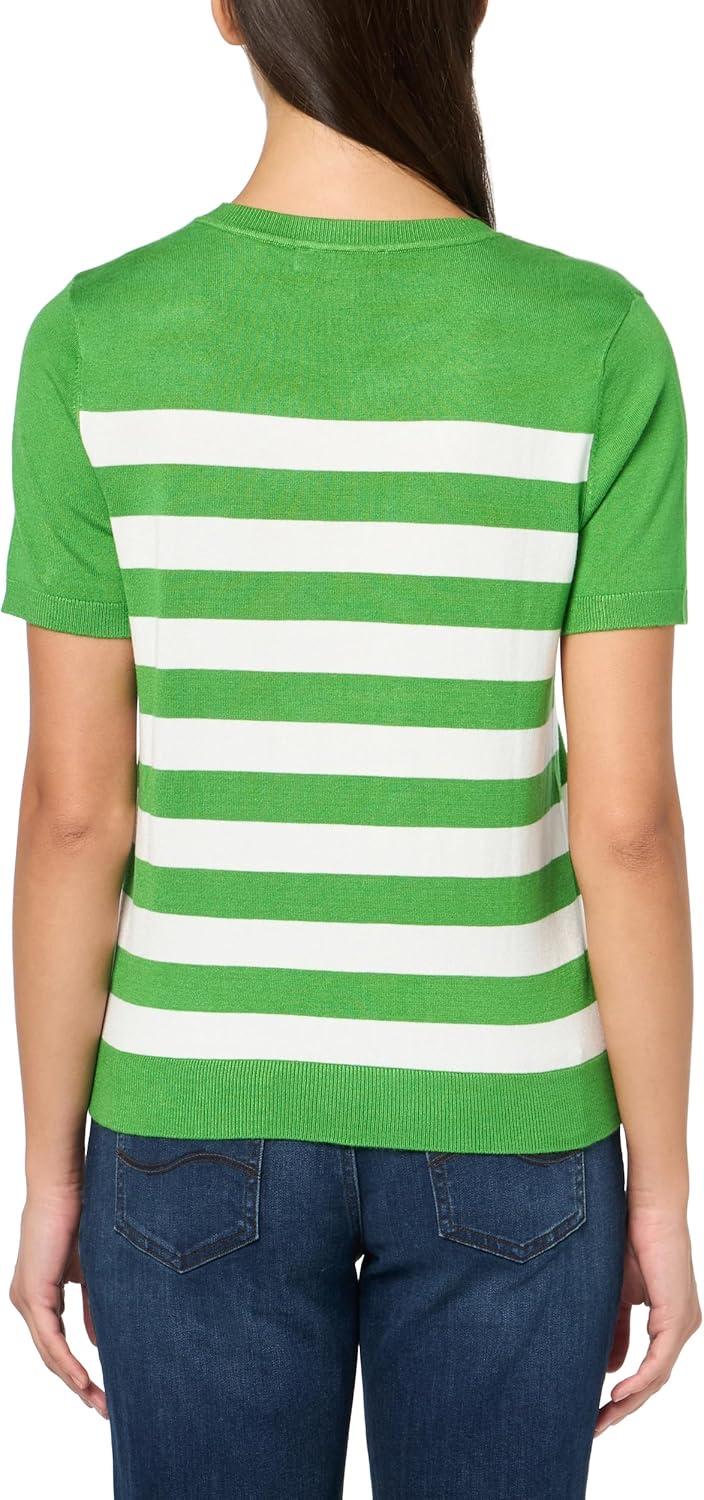 imageNautica Womens Crew Neck Stripe Short Sleeve SweaterNew Leaf Ivory
