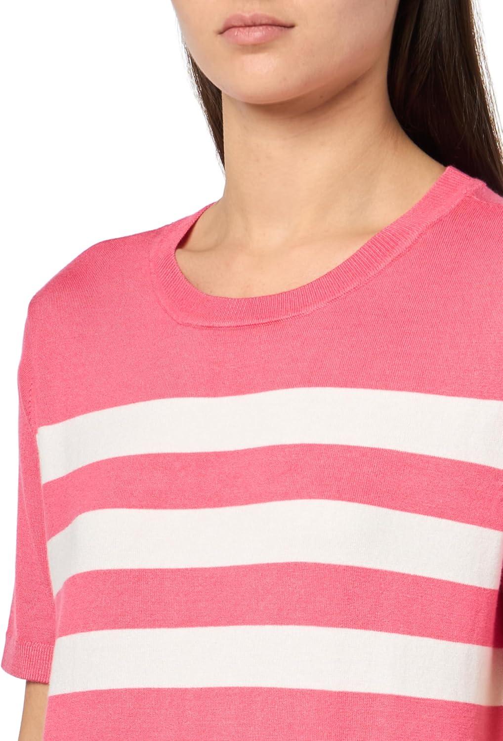 imageNautica Womens Crew Neck Stripe Short Sleeve SweaterRosette Multi