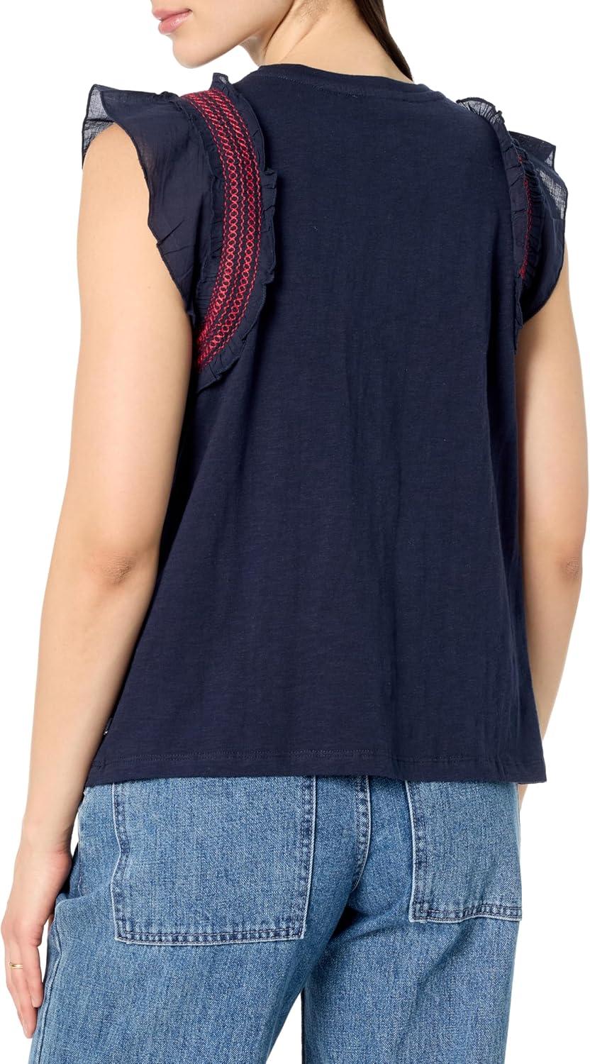 imageNautica Womens Crew Neckline Short Sleeve Ruffle Sleeve ShirtNight Sky