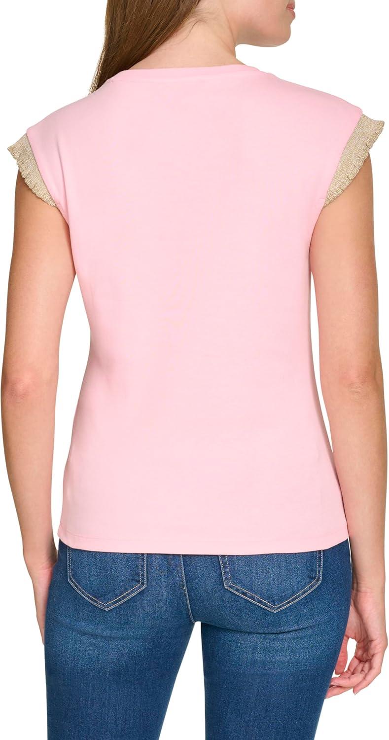 imageNautica Womens Crew Neckline Short Sleeve Ruffle Sleeve ShirtTaffy Pink