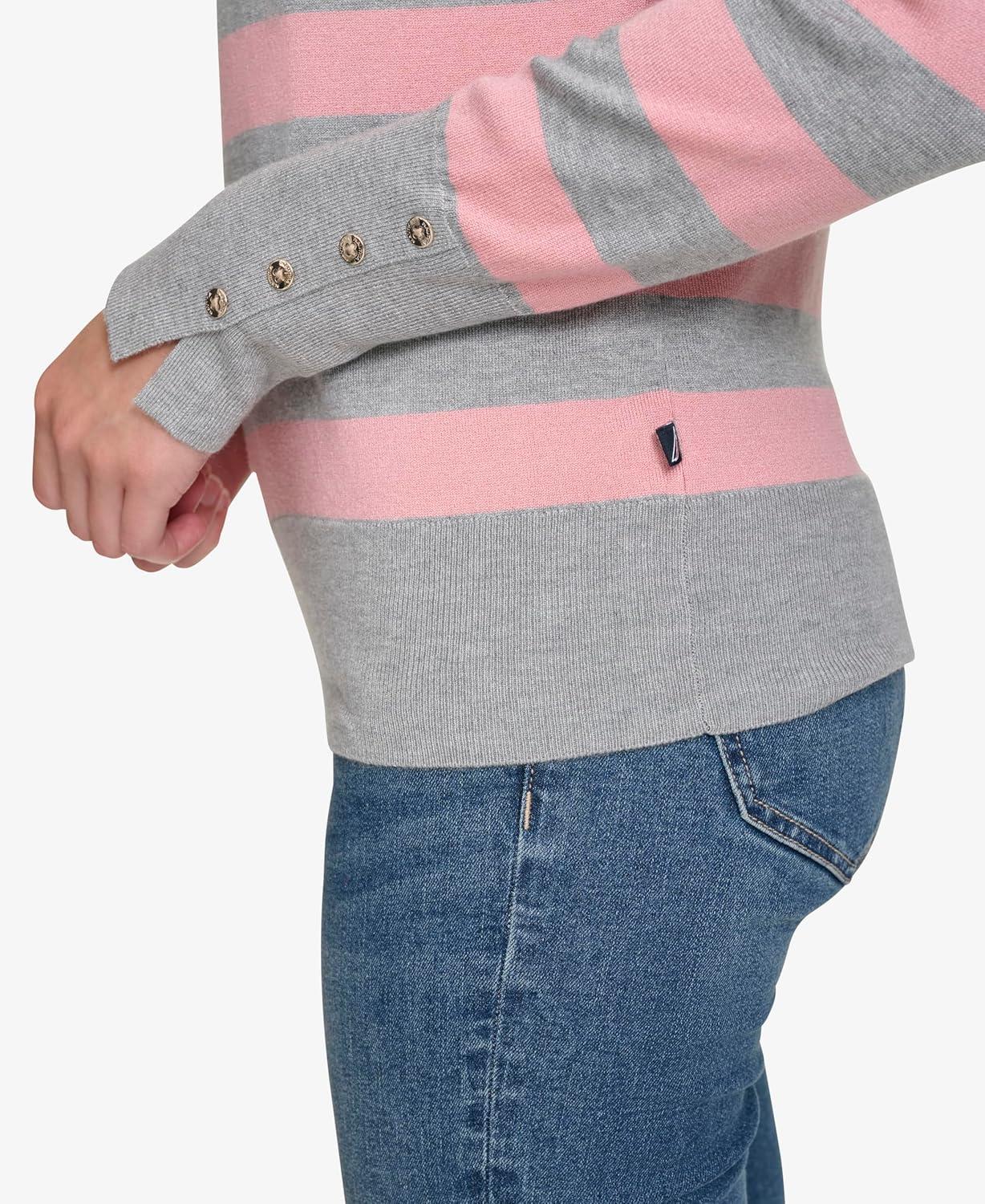 imageNautica Womens Crewneck Stripe Long Sleeve Crewneck SweaterMist Heather Multi