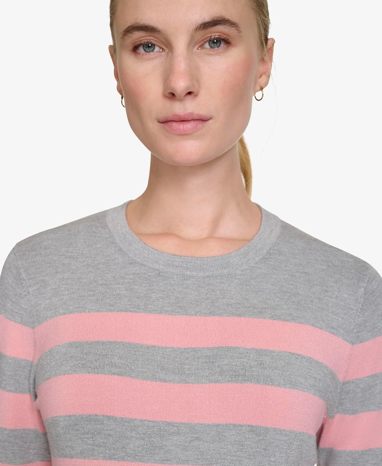 imageNautica Womens Crewneck Stripe Long Sleeve Crewneck SweaterMist Heather Multi