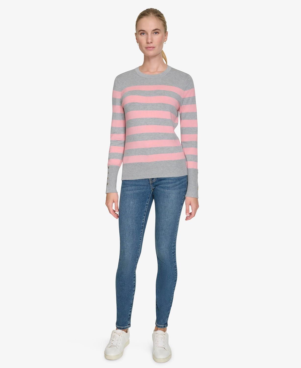 imageNautica Womens Crewneck Stripe Long Sleeve Crewneck SweaterMist Heather Multi