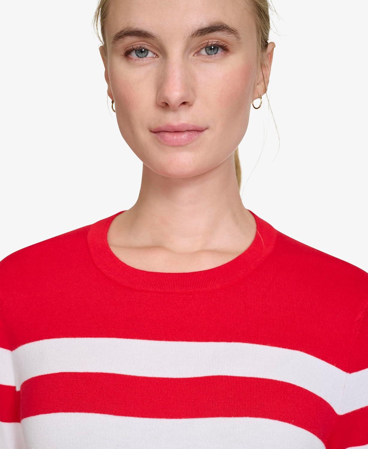 imageNautica Womens Crewneck Stripe Long Sleeve Crewneck SweaterRegatta Red Night Sky