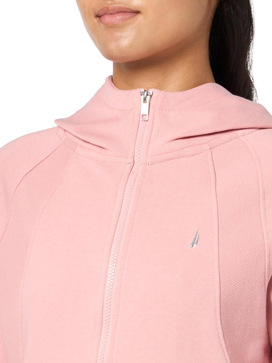 imageNautica Womens Full Zip Solid Zip Hoodie SweatshirtBridal Rose