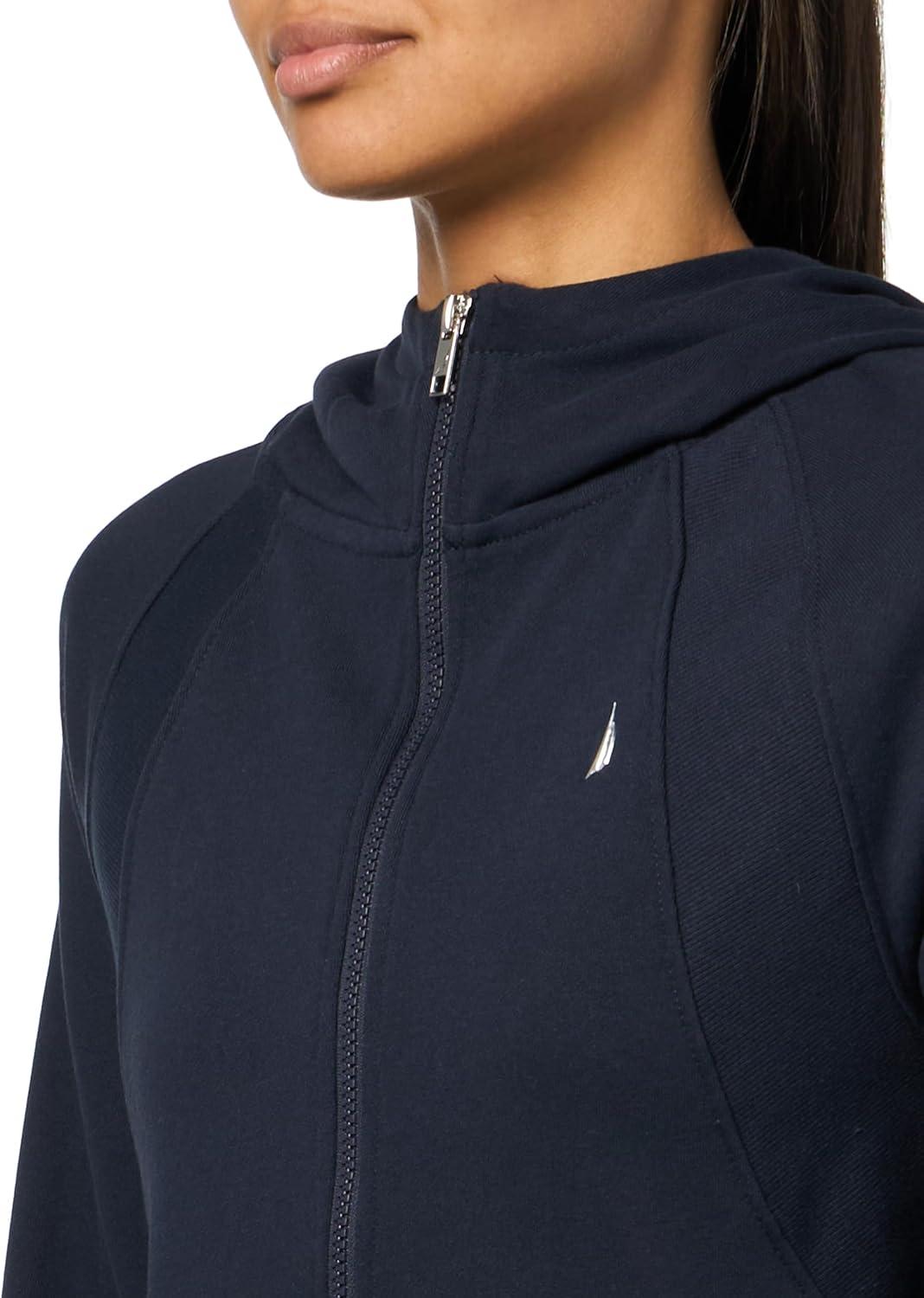 imageNautica Womens Full Zip Solid Zip Hoodie SweatshirtNight Sky