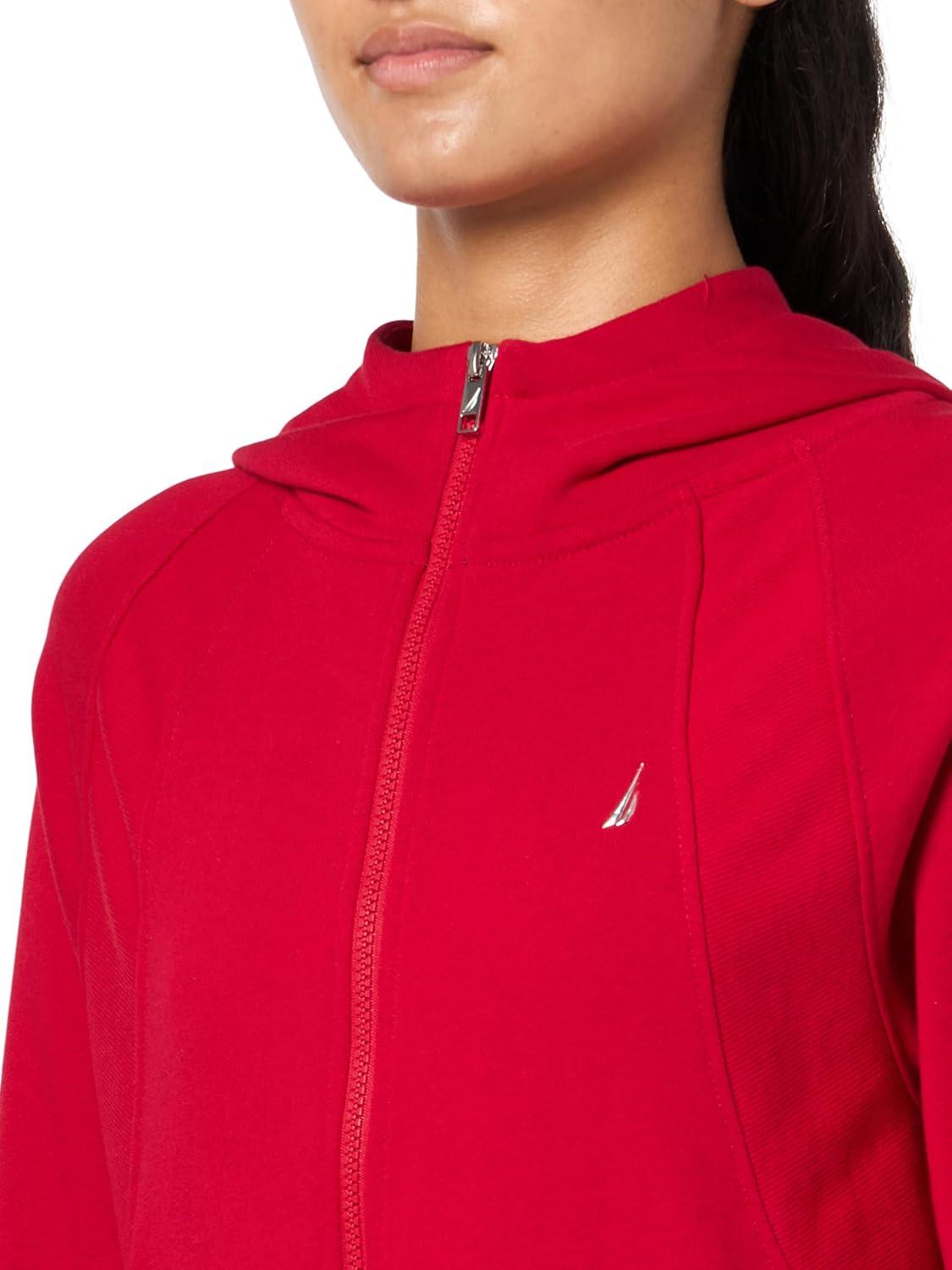 imageNautica Womens Full Zip Solid Zip Hoodie SweatshirtScarlet