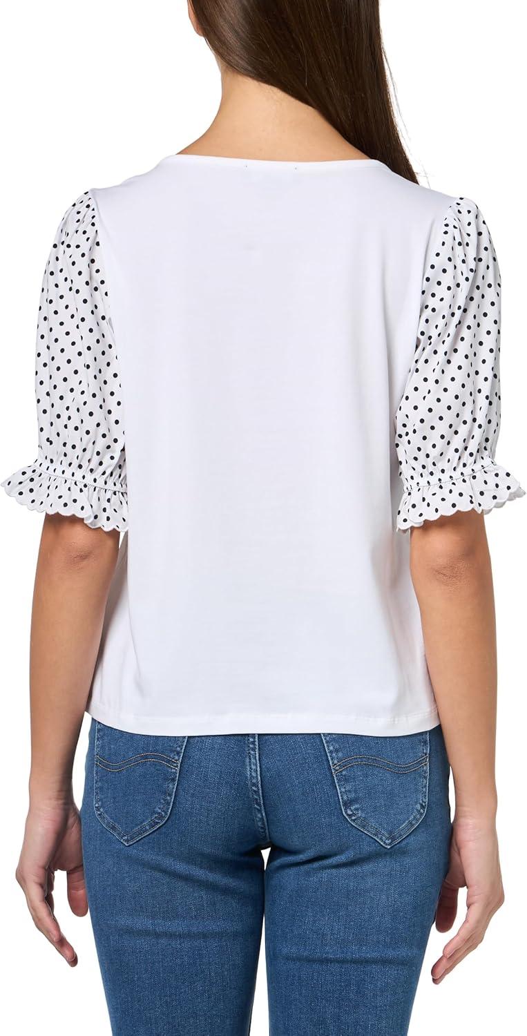 imageNautica Womens Knit Short Sleeve Puff Sleeve Mixed Media Knit TopBright White
