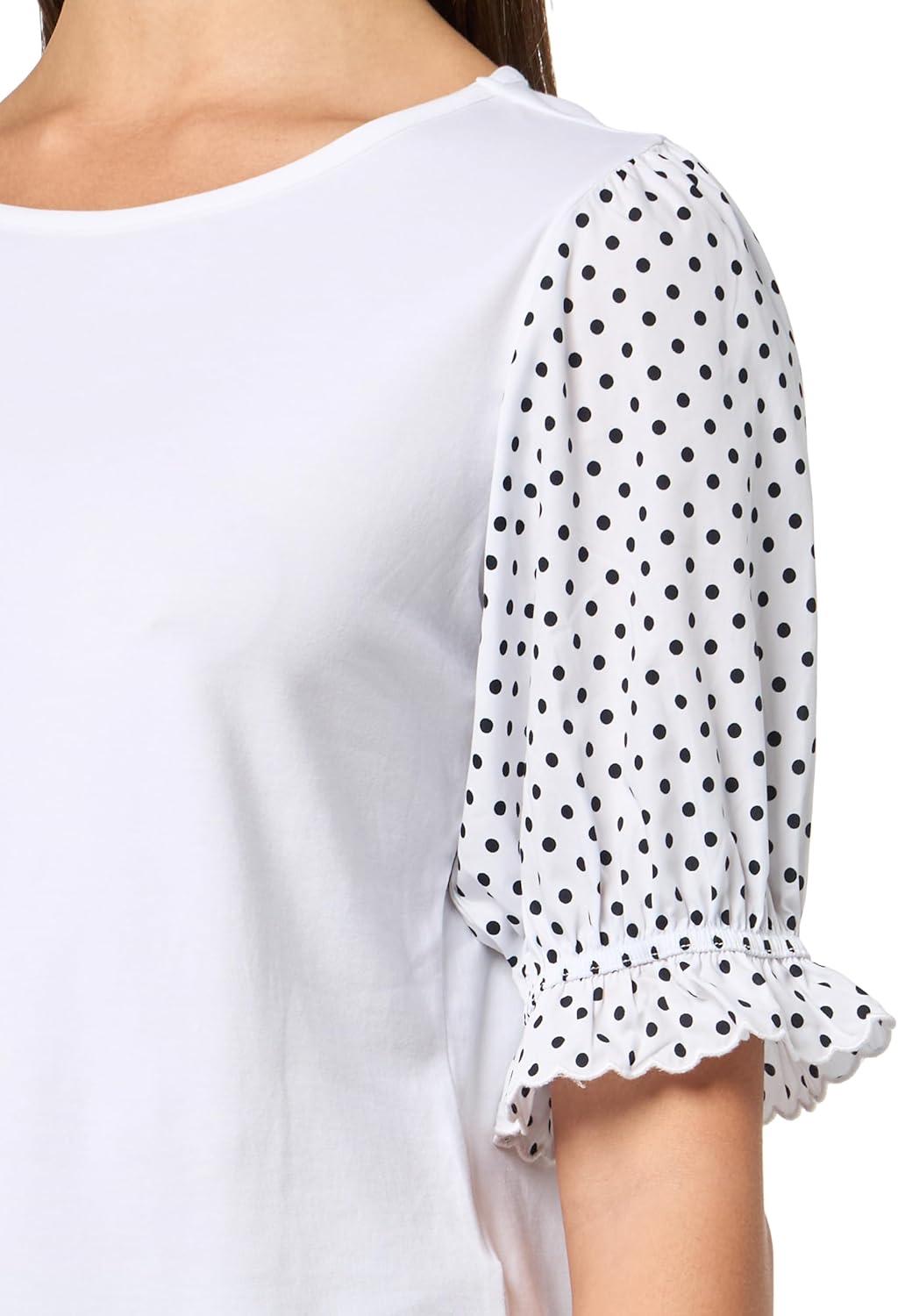 imageNautica Womens Knit Short Sleeve Puff Sleeve Mixed Media Knit TopBright White