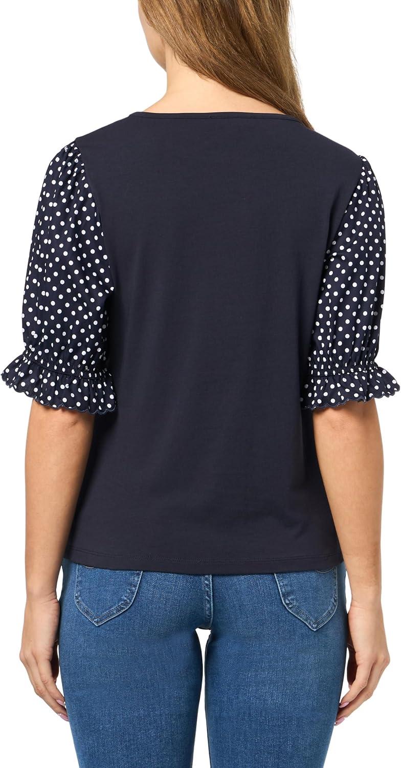 imageNautica Womens Knit Short Sleeve Puff Sleeve Mixed Media Knit TopNight Sky