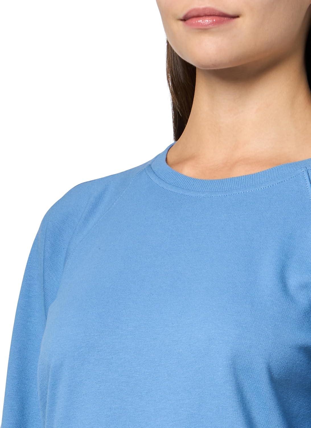 imageNautica Womens Lace Sleeve Patch Shoulder Pleats Crewneck Soft Lace Placement SweatshirtBlue Haze