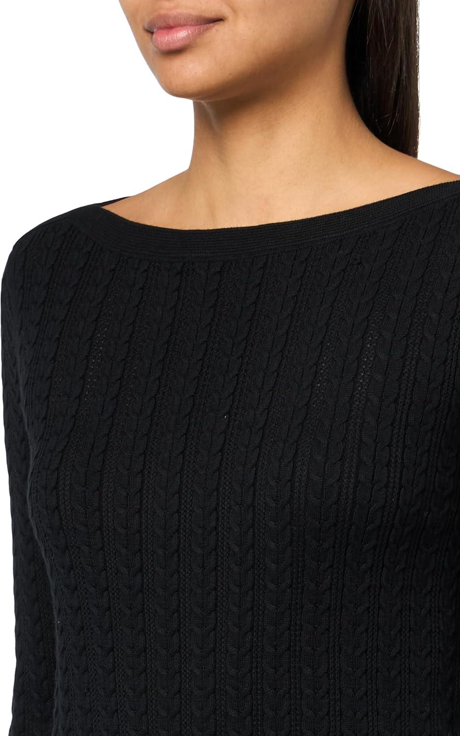 imageNautica Womens Long Sleeve Cable Boatneck SweaterBlack