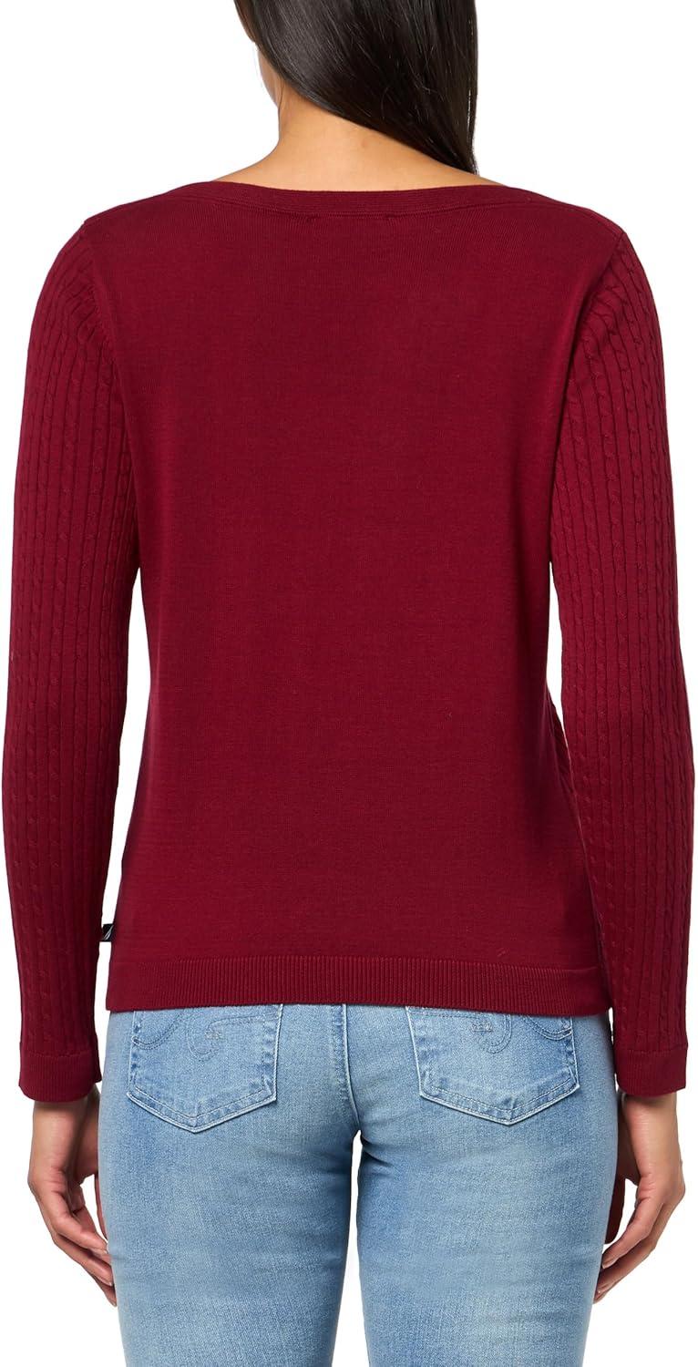 imageNautica Womens Long Sleeve Cable Boatneck SweaterDeep Rouge