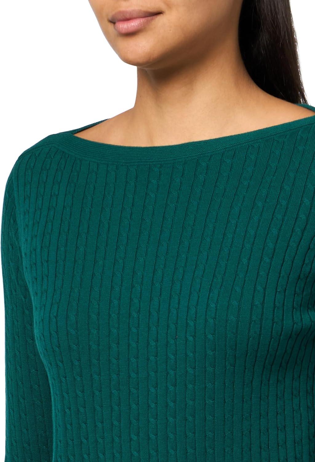 imageNautica Womens Long Sleeve Cable Boatneck SweaterForest