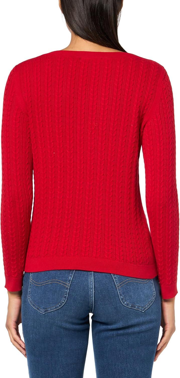 imageNautica Womens Long Sleeve Cable Boatneck SweaterHaute Red