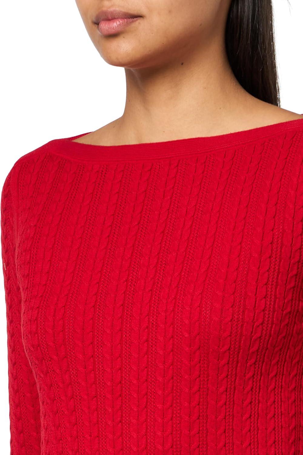 imageNautica Womens Long Sleeve Cable Boatneck SweaterHaute Red