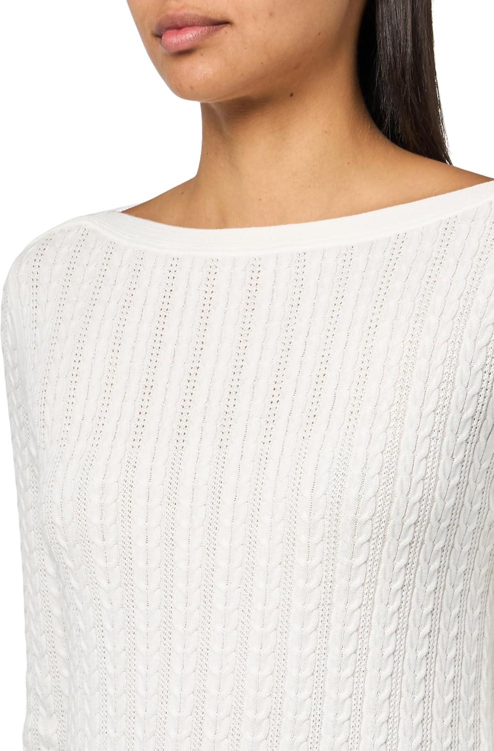 imageNautica Womens Long Sleeve Cable Boatneck SweaterIvory
