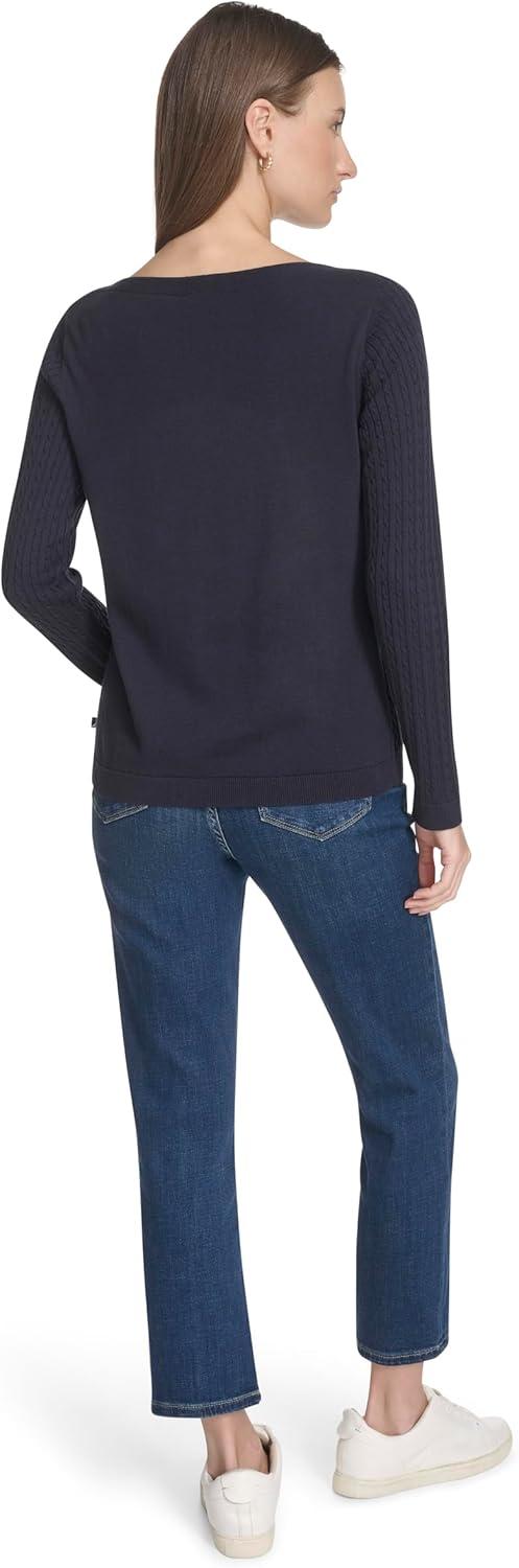 imageNautica Womens Long Sleeve Cable Boatneck SweaterNight Sky