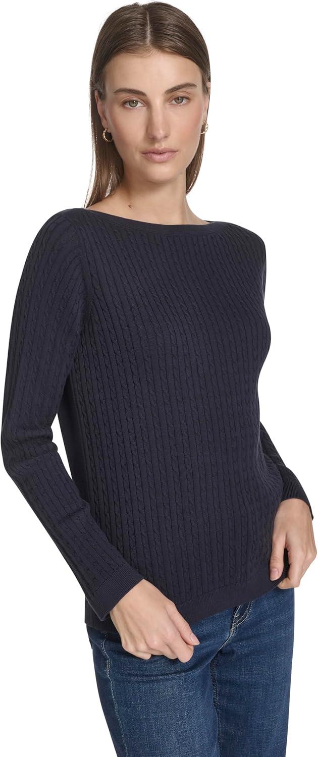 imageNautica Womens Long Sleeve Cable Boatneck SweaterNight Sky