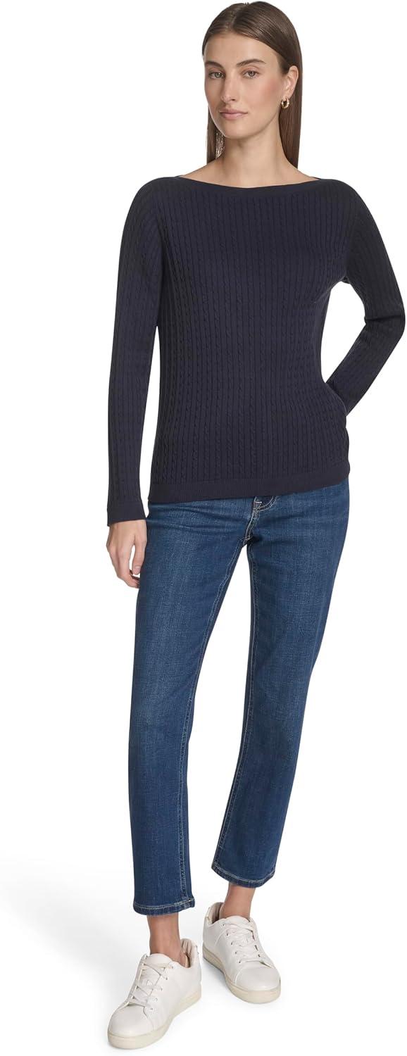 imageNautica Womens Long Sleeve Cable Boatneck SweaterNight Sky