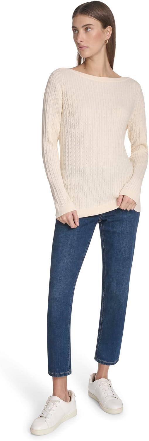 imageNautica Womens Long Sleeve Cable Boatneck SweaterWhite Swan