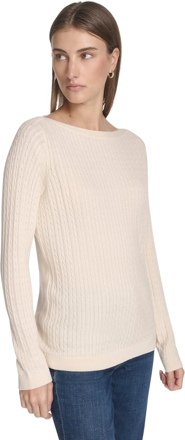 imageNautica Womens Long Sleeve Cable Boatneck SweaterWhite Swan