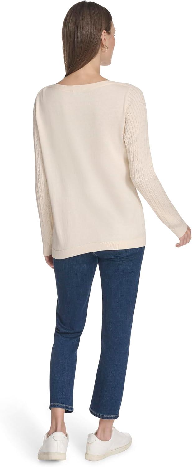 imageNautica Womens Long Sleeve Cable Boatneck SweaterWhite Swan